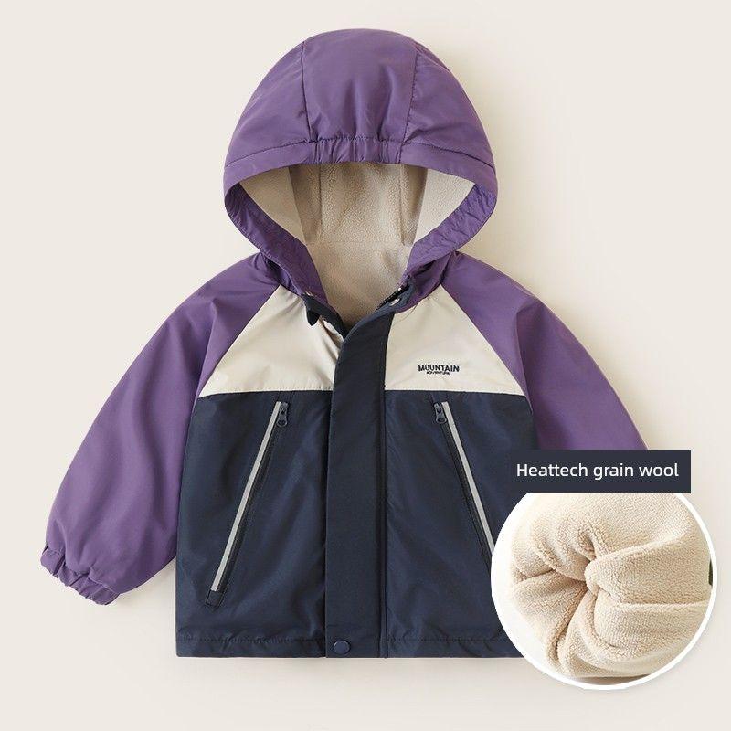 Right European Style Boys  Fleece-Lined Jacket Autumn/Winter 2024 New Children s Windproof Coat Winter Trendy Purple 110cm