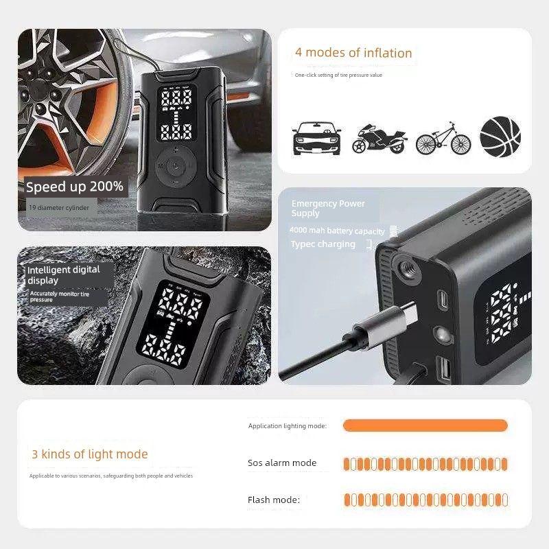 Car Air Pump, Car Tire Inflator, Portable Mini Digital Display Smart Wireless Car Air Pump