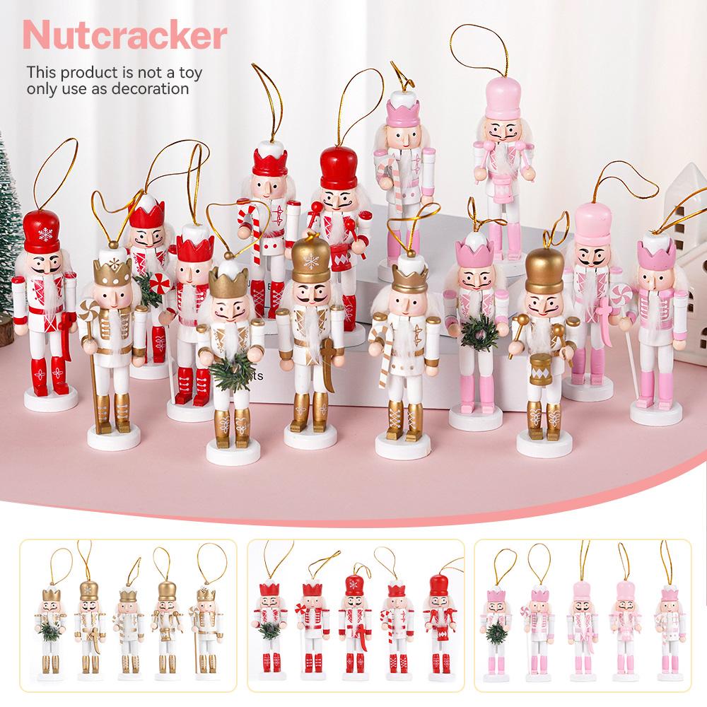 10Pcs/set 12cm Nutcracker Puppet Christmas Tree Pendant Wooden Handicraft Soldier Home Desktop Ornament Xmas New Year Decoration