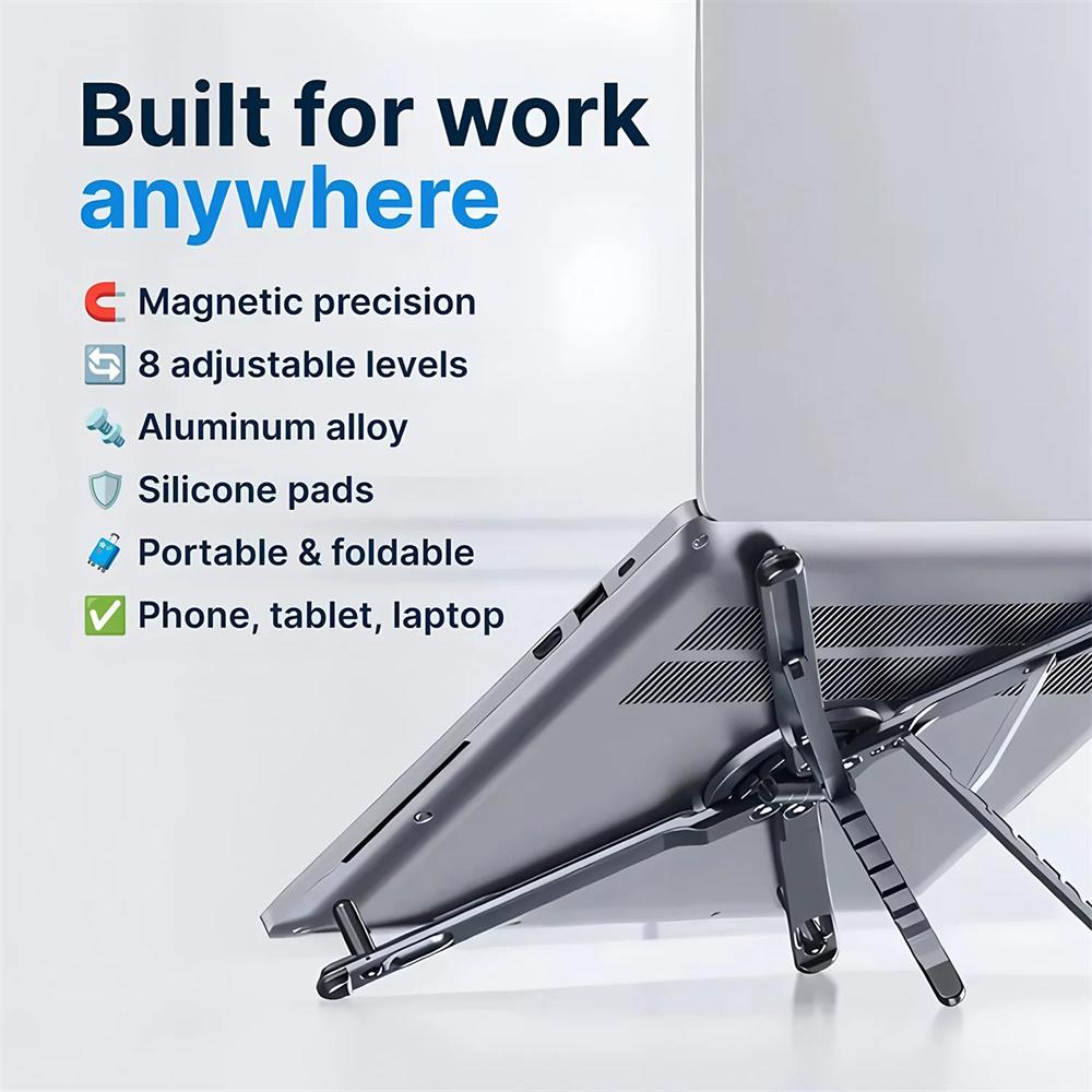 Faltbarer magnetischer Laptop-Ständer aus Aluminiumlegierung, tragbar, verstellbar, Halter zur Wärmeableitung, unterstützt Telefon, Tablet, Notizbuch