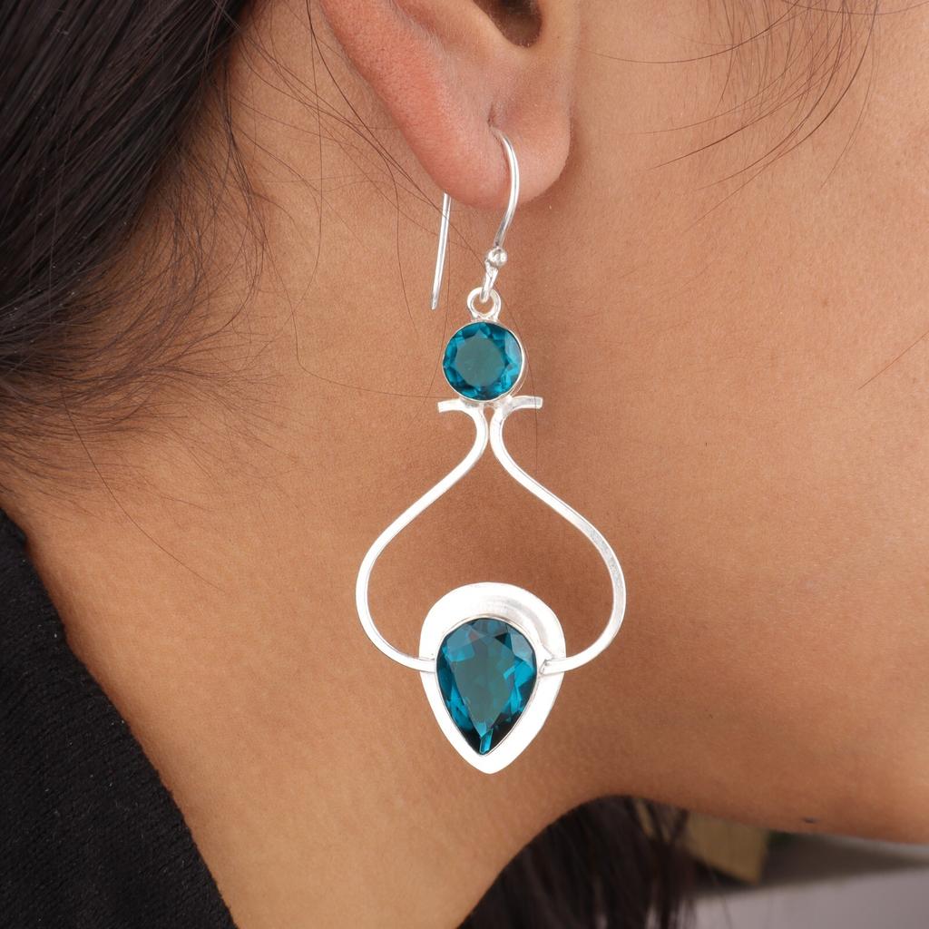 Natural Apatite Gemstone 925 Stamped Silver Handmade Earrings 2.07" Gift For Her EE-170-5