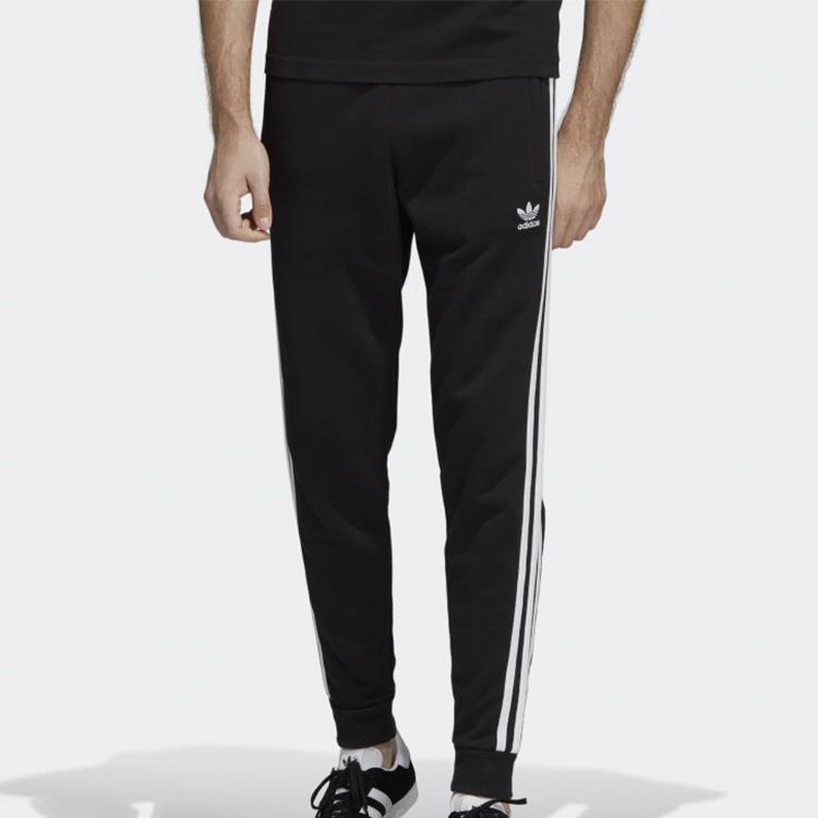 Adidas Originals Trefoil Three-Stripe Print Fleece Joggers Men Bottoms Black DV1549