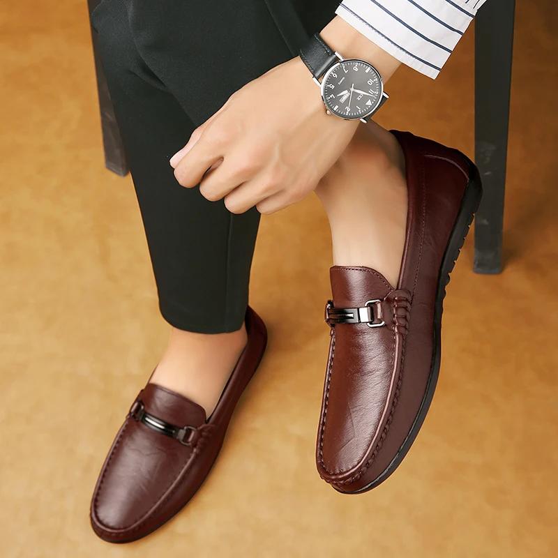 Fashion Summer Luxury Brand Loafers Genuine Leather Mens Shoes Slip On Flats Casual Shoes Man Moccasins Soft Sole Men Wedding Footwear