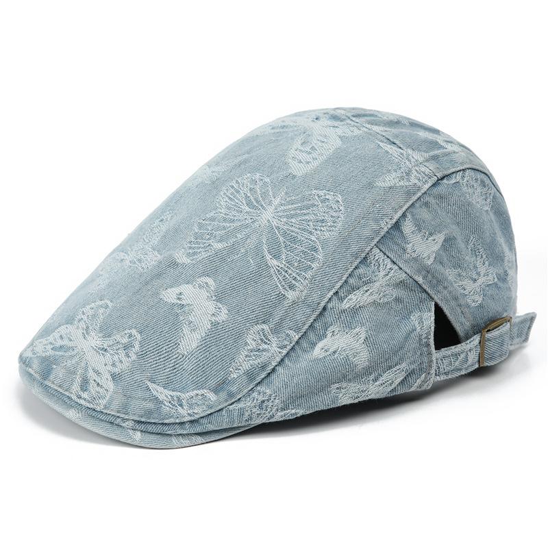 New Summer Washed Denim Forward Beret Hat For Women Butterfly Casual Retro Painter's Hat Outdoor Visors Sun Cap Men Bonnet Gift