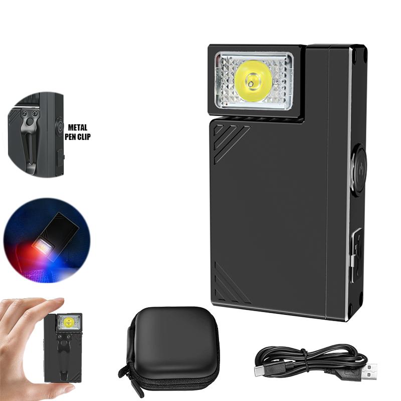 Powerful Mini COB LED Keychain Flashlight USB C Rechargeable Hanging Work Light Waterproof Keyring Camping Walking Pocket Lamp