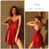 2025 New Arrival Sexy Ultra Slim Mesh Dating Nightdress/Backless Slit Deep V Suspender Dress/Sexy Seduction Pajamas