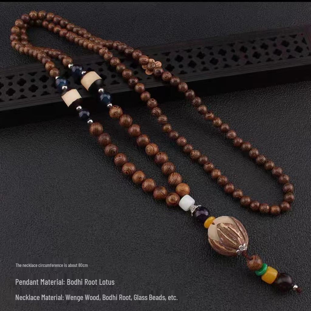 Trendy Unisex Wooden Bead Necklace: Versatile, High-End Pendant for Sweater Chains and Cotton Linen Attire
