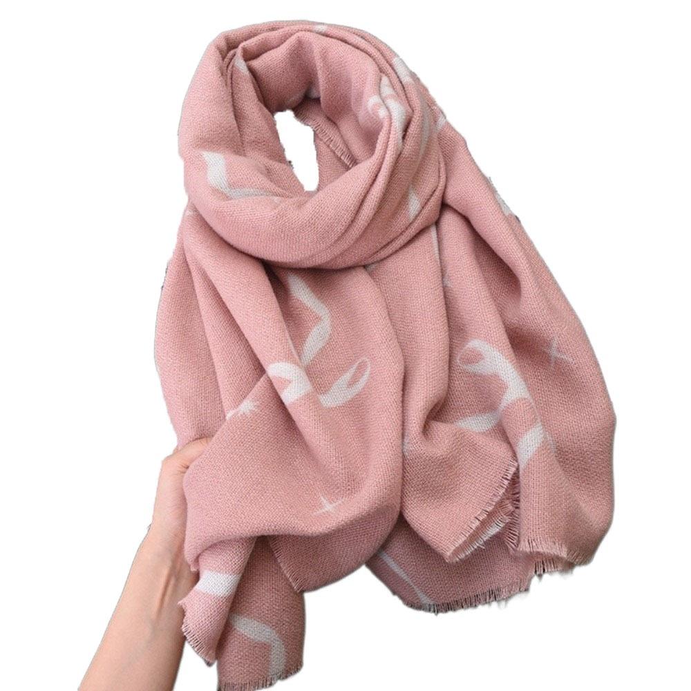 Printed Bow Wool Scarf Thicken Women Cashmere Shawl Temperament Winter Cashmere Scarves Female