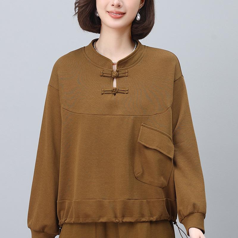 

Женский пуловер большого размера с круглым вырезом - Стильный топ с длинным рукавом 2024 года для мам среднего возраста, идеально подходит для весны и осени M горчичный/жёлтый