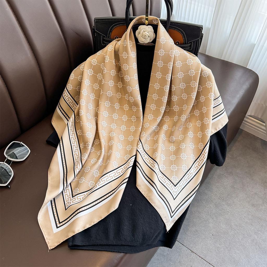 Fashionable and Light Luxury Twill Silk Scarf for Women  Japanese and Korean Simple Striped Large Square Scarf Ins Style Multifunctional Shawl Scarf