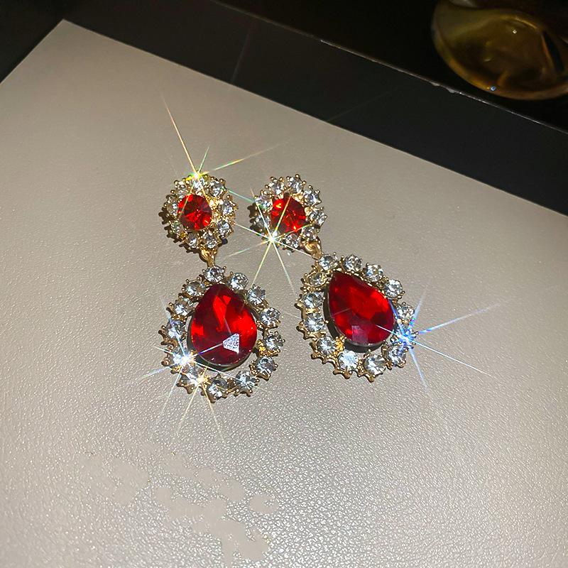 Diamond-encrusted flower water drop stud earrings women s retro niche temperament earrings personalized earrings light luxury