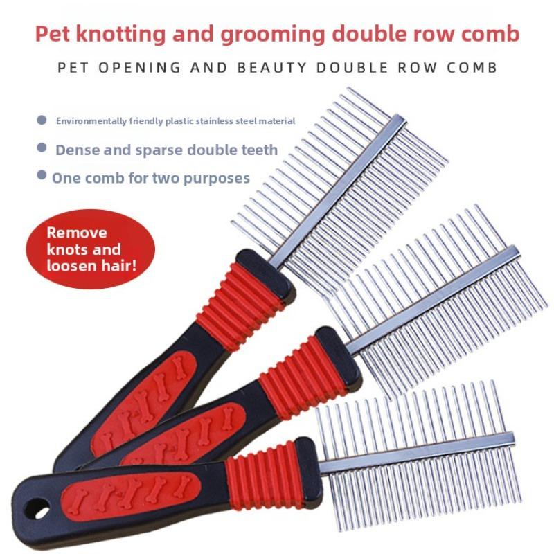 Tierpflegekamm Doppelseitiges Edelstahl Reihenkamm-Set, Tier Hundepflege Doppelreihenkamm