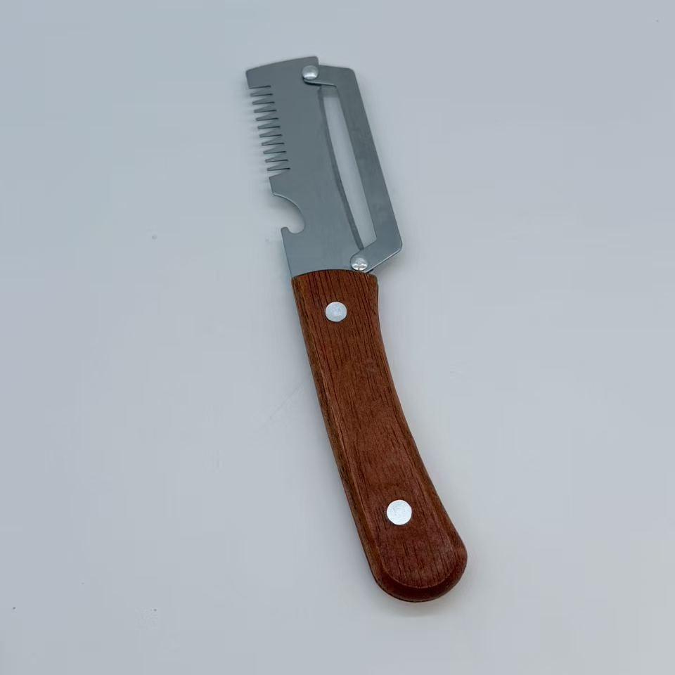 Multi-functional Wooden Handle Stainless Steel Peeler & Melon/Scallion Slicer