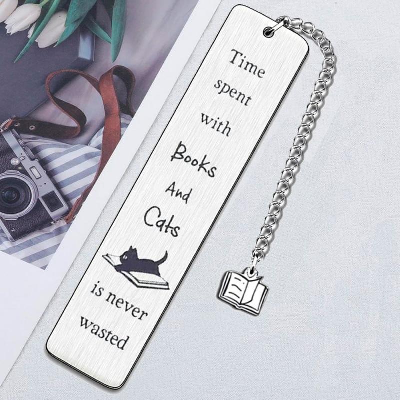 Stainless Steel Bookmark Cute Cat Bookmark Metal Personalized Inspirational Bookmark For Book Lovers Keychain for Backpack Bag