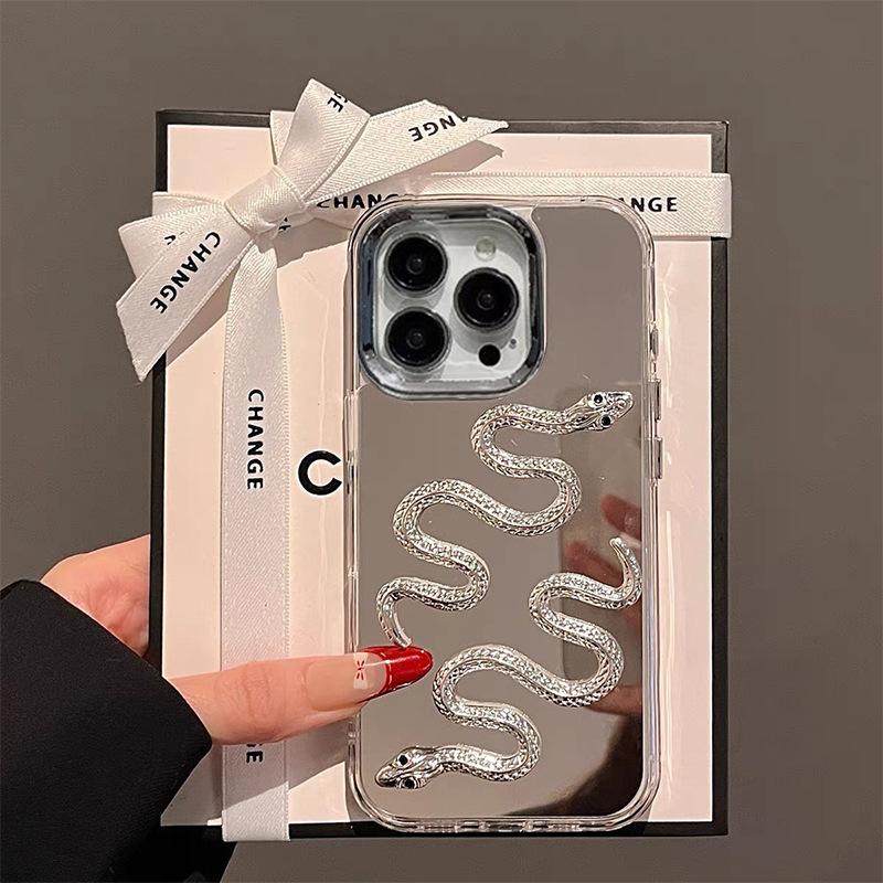 

Зеркальный серебристый чехол для телефона со змеей для iPhone 16 Promax, женская версия для Apple 15, персонализированный 14 Pro, премиальный Ins For iPhone 17Promax
