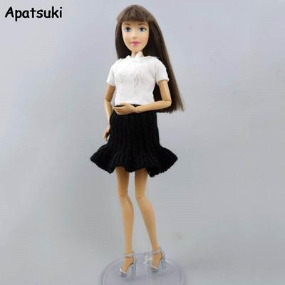 Lace Fashion Doll Clothes For Barbie Doll Outfits White Short Top T-Shirt Black Skirt For 1/6 BJD Doll Accessories Toys
