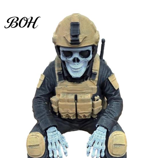 Military History Buff Gift Skeleton Hero Shelf Sitter Ornament, 3D Printed Soldier Figurine, Remembrance Sculpture Gothic Tactical Warrior Sitting