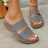 Thick-bottomed one-word slippers women's hollowed-out casual flowers large-size new slope heel cool slippers women's summer