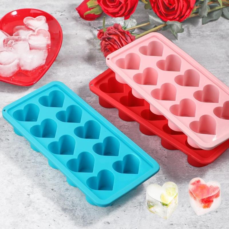 Ice Tray, Silicone Easy Release Ice Cube Mold, Reusable Love Heart Pink Blue Red 10 Compartment Cupcake Mold For Baking Freezing