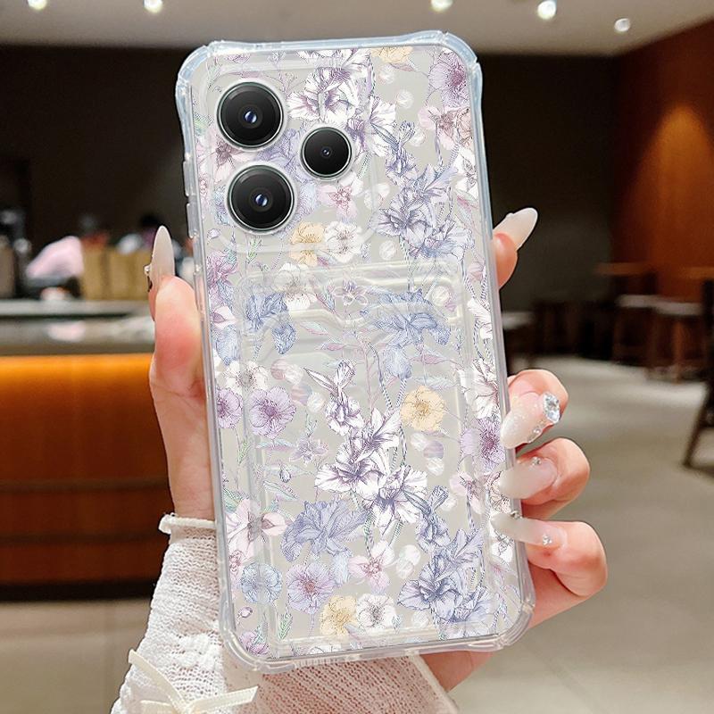 

Card Pocket Bag Clear Phone Case For Xiaomi 14T 13T Xiaomi 14T 13T Pro Blue Flower Turtle Pattern Shockproof Soft Silicone Cover xiaomi 14T pro