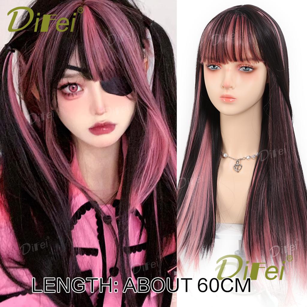 Platinum Blonde Straight Synthetic Cosplay Wig Straight Hair Wig With Straight Bangs Suitable For Women Halloween Christmas Wear