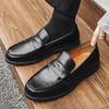 Men's Black Leather Slip-on Loafers, Casual Business Formal Derby Shoes, British Style, 14532-J