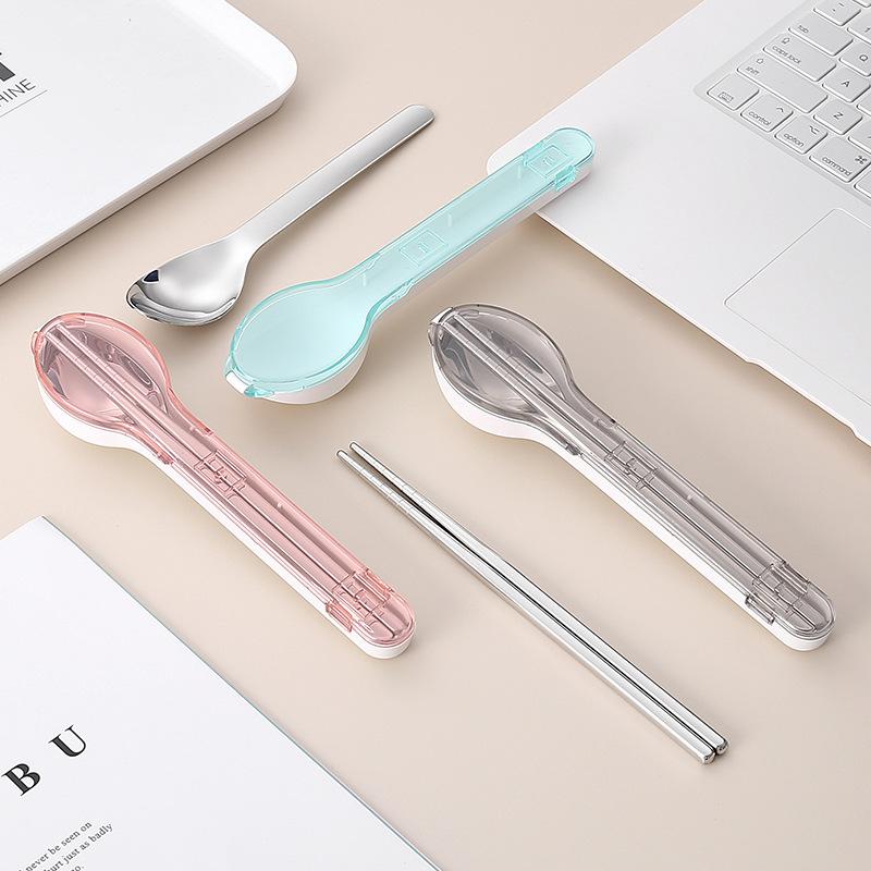 Cutlery Set with Storage Box Portable 304 Stainless Steel Spoon Fork Chopsticks for Camping Travel Durable Outdoor Dinnerware