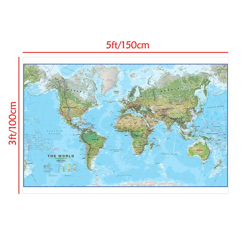 Póster de Mapa Físico Mundial Grande y Detallado Atlas de Geografía de Alta Definición para Decoración de Hogar y Oficina Mural Educativo para Aula Arte Mural