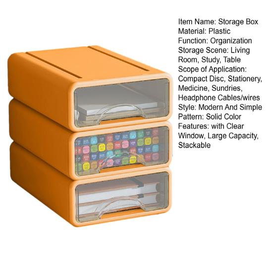 3/4Pcs Desk Storage Organizer with Clear Window Large Capacity Dustproof Stackable Office Supplies Storage Drawer Box Container