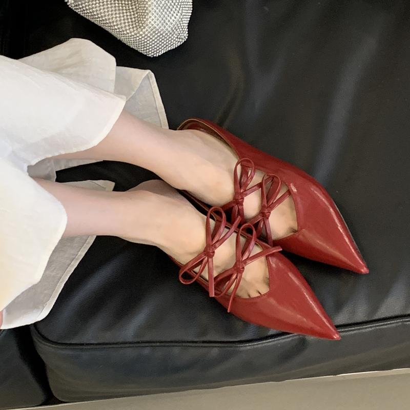 Fashion SUOJIALUN 2025 Autumn New Women Slipper Fashion Pointed Toe Bow-knot Slip On Mules Shoes Square Low Heel Outdoor Dress Sandal