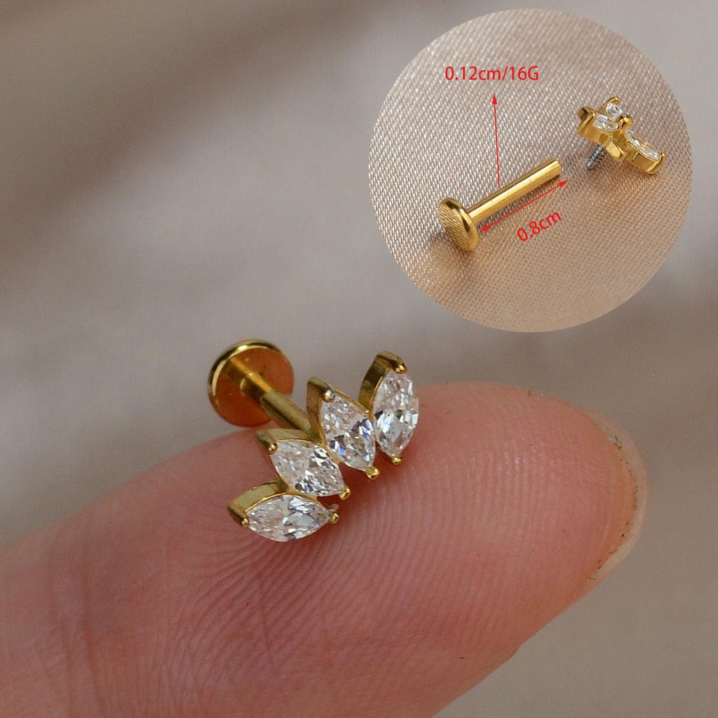 1PC Titanium Stainless Steel Earrings Tiny Butterfly Leaf Flat Rook Lobe Cartilage Snug Helix Couch Tragus Labre Piercing 16G