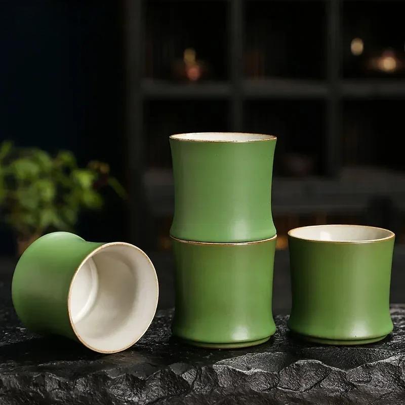 Bamboo Joint Stoneware Green Glaze Master Cup, Step‑by‑Step Rising Ceramic Tea Cup, Creative Kung Fu Tasting Cup for Tea