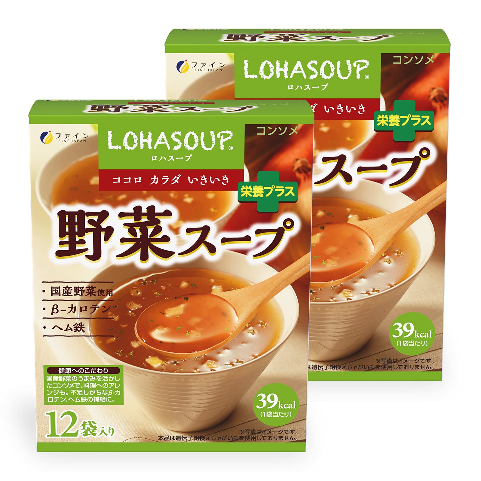 

FINE JAPAN Овощной суп Консоме Тип Пищевые волокна Гемовое желе Кальций Сделано в Японии 12 порций x 2 набора - Каротин