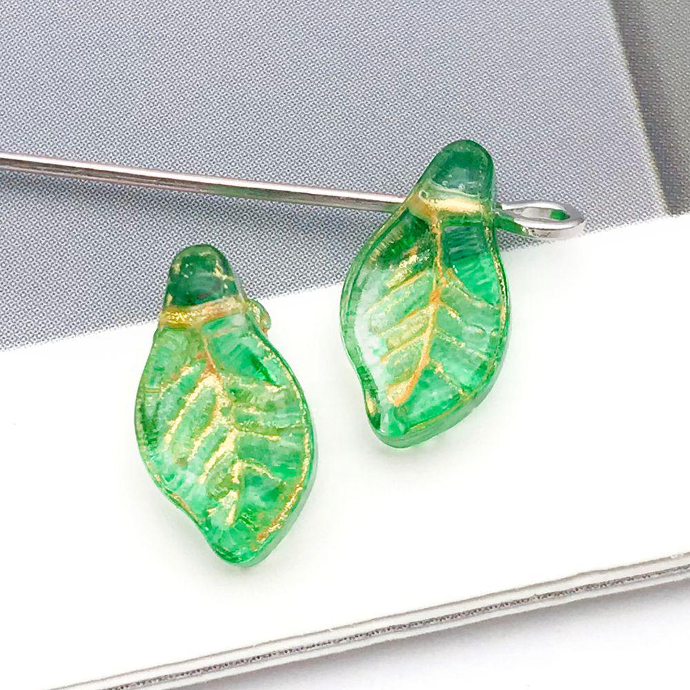 Set of 20 Colorful Transparent Glass Leaf Charms with Gold Edging for DIY Bracelets, Necklaces, and Accessories