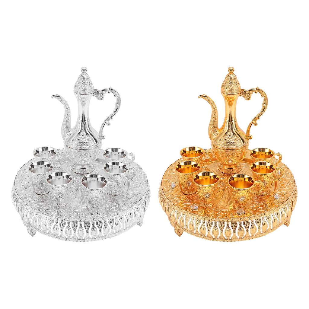 Vintage Wine Pot Set European Retro Coffee Pot Tray Kit Decorative Zinc Alloy Exquisite Carving Wine