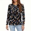 Women's Fashion Casual Slit Hem Round Neck Long Sleeve Loose Printed T-Shirt Ladies Top
