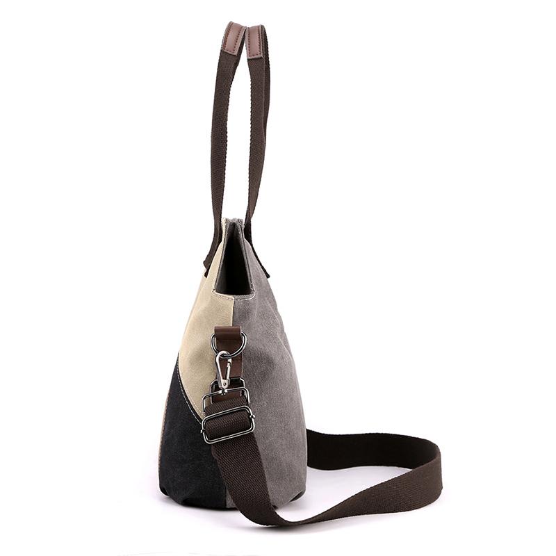 Women's Contrast Canvas Tote Bag Female Large Capacity Contrast Stitching Bag Shoulder Handbag