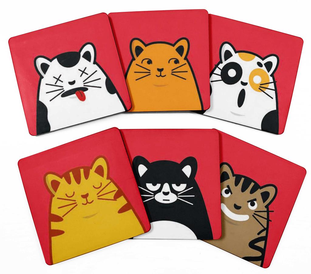 Inkdotpot Set of 6 Drink Coasters Decorative Non,Slip Cork Base 4-inch Square Printed Coasters Easy Clean