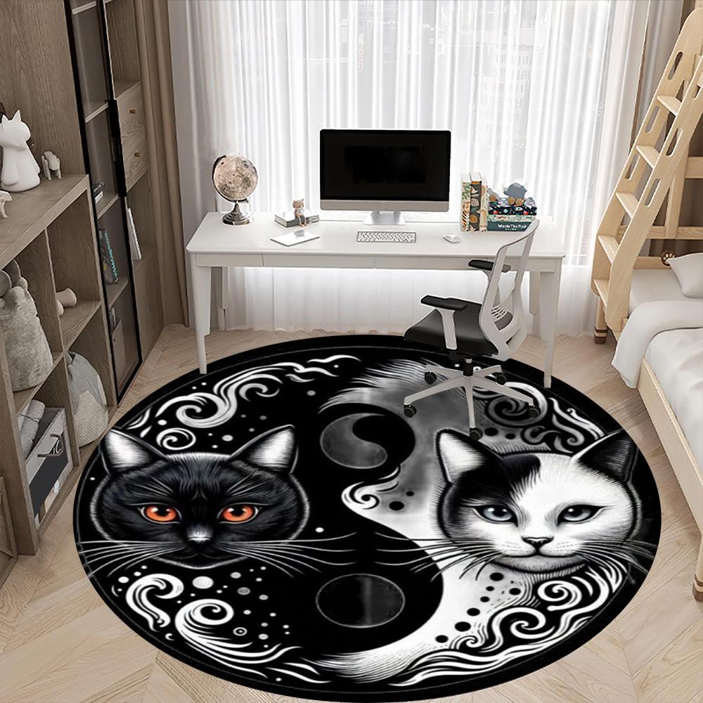 1pc Yin Yang Cats Chair Carpet for Office, Round Non Slip Durable Large Size Office Carpet, Suitable for Office