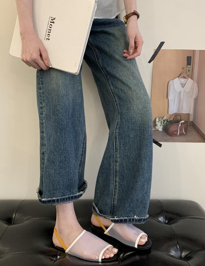 Mesh Breathable Flat-soled Sandals Women's One-word Broadband Leather One-pedal Rear Strap Open-toed Roman Shoes Half Slippers Summer