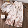 Girls' Fashionable Outfit - Summer Children's Casual Collared Sleeveless Tunic Straight Wide-leg Trousers Set