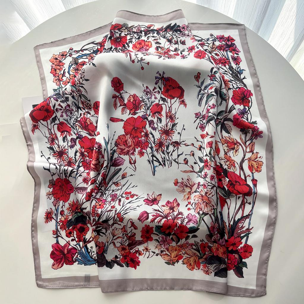 Luxury Square Scarf For Women Elegant Ladies Hijab Fashion Floral Neckerchief Shawl For Travel Soft Stain Imitation Silk Scarves