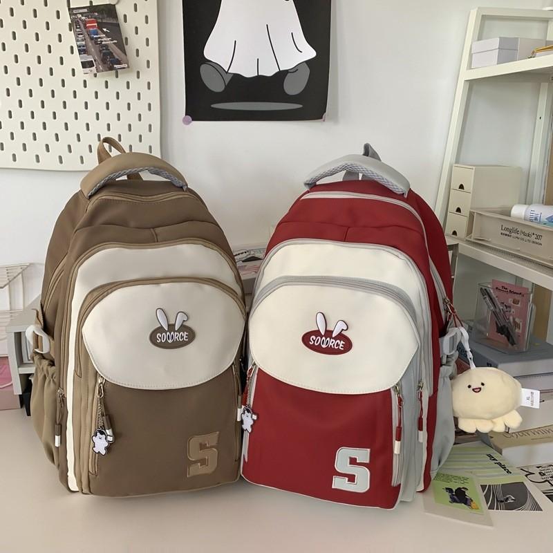 Simple Blocked Color Letter Rabbit Ear Decoration Student Casual Backpack