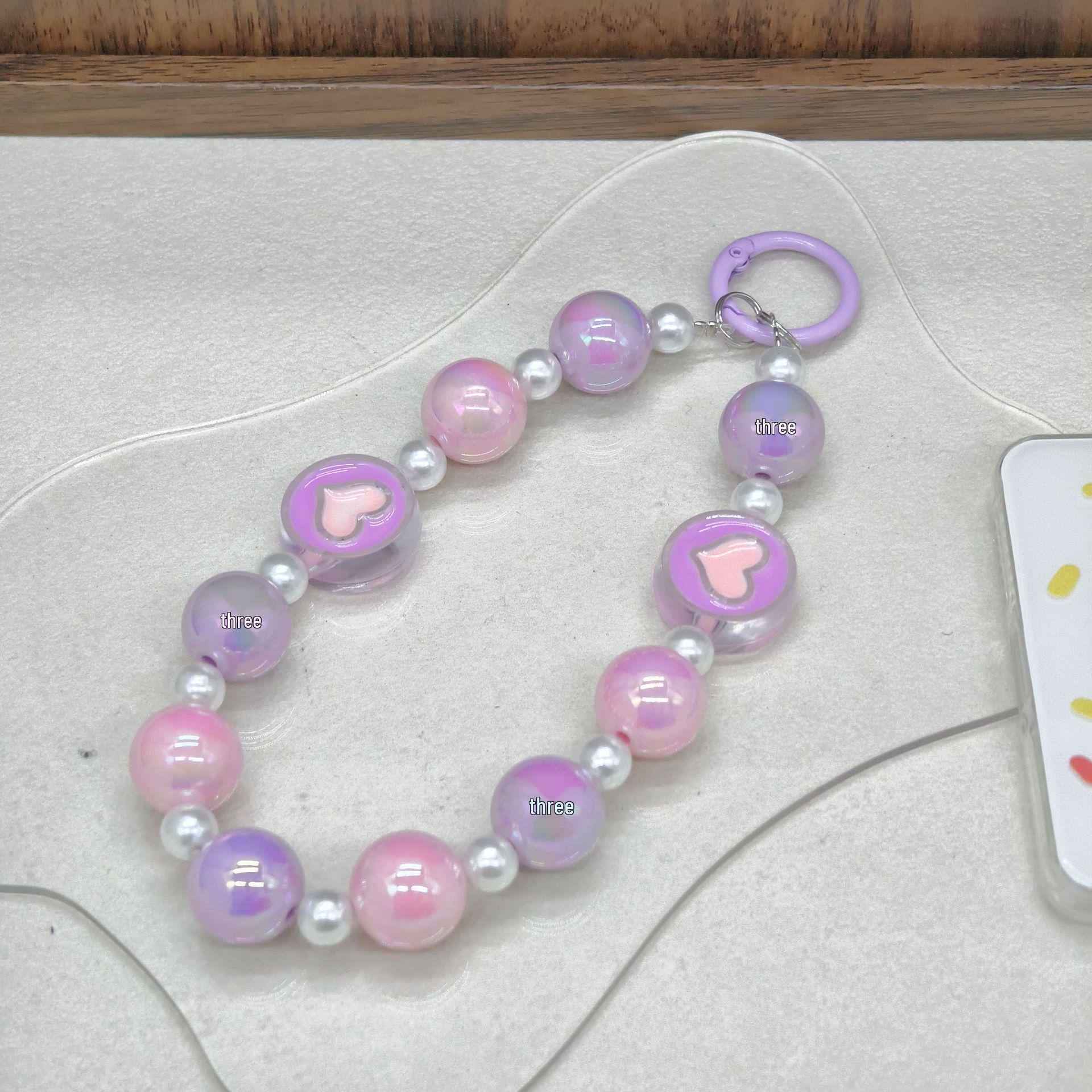 Colorful Candy Beaded Phone Lanyard with Bow, Heart, and Flower Charms