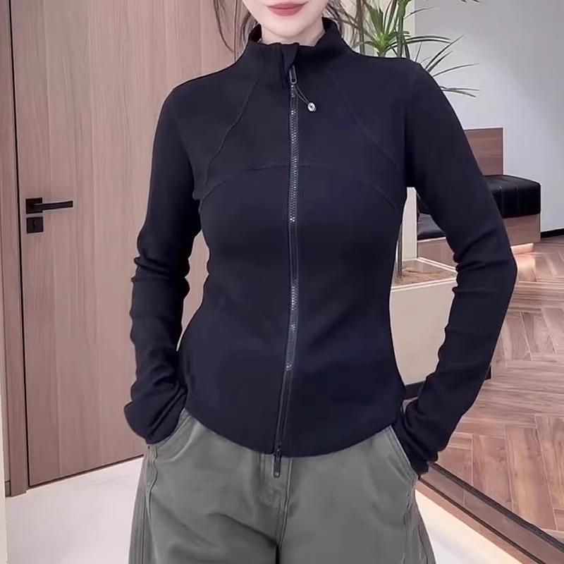 Solid Color Warm Fleece Stand Collar Jacket with Double Zipper and Slim Waist