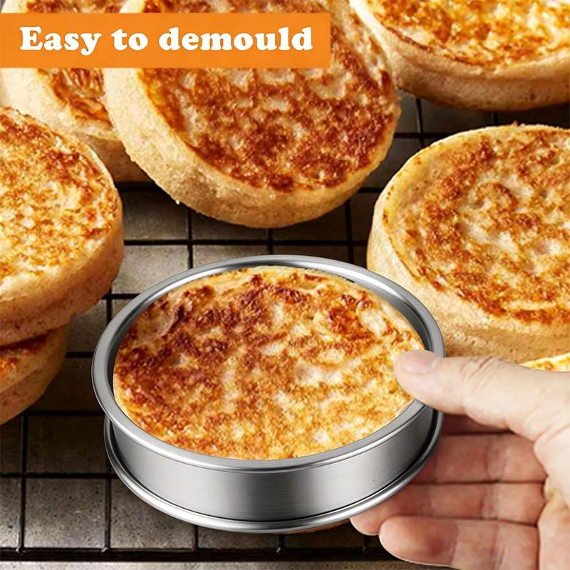 Double Rolled Stainless Steel English Muffin Rings Food Safe Metal Cooking Rings for Fried Eggs Dessert Tarts Baking Bakeware