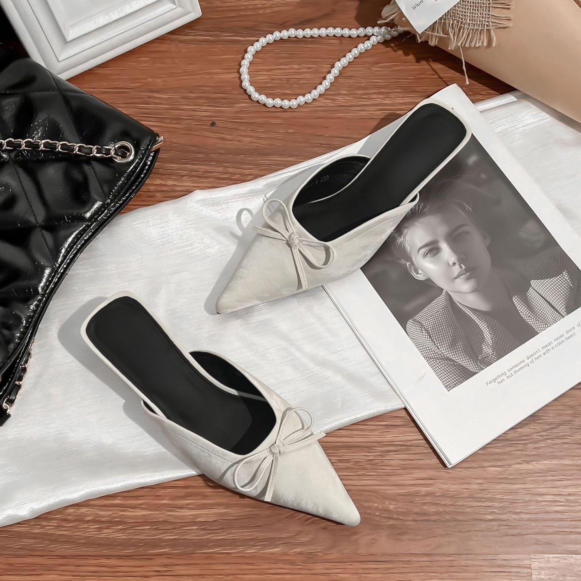 

Весна и лето новая通勤 ветер пустые одинарные туфли женская одежда высококлассный французский бант сумка голова крутые тапочки женские летние 35