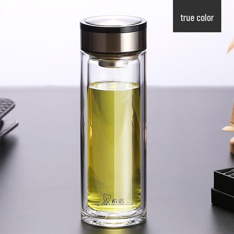 HEENOOR Double-Layer Portable Glass Tea Cup