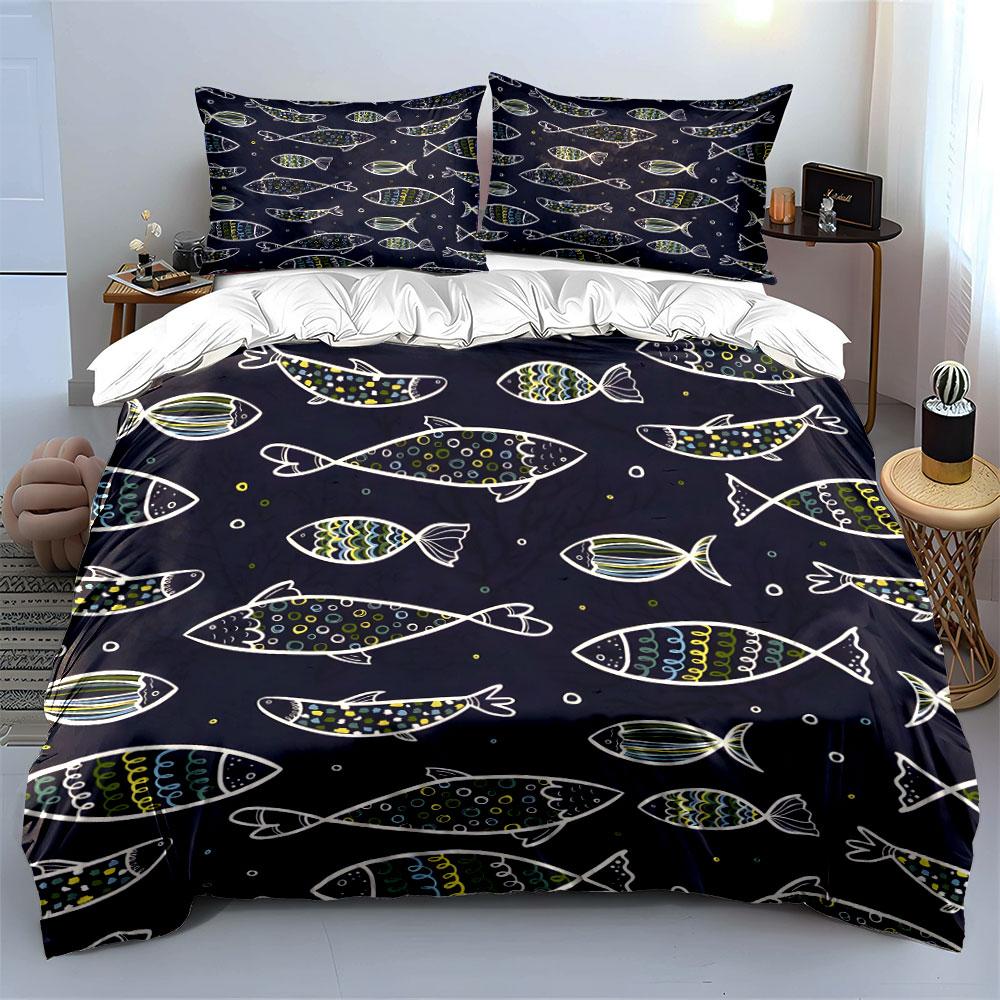 Colorful Fish Pattern Design Bedding Duvet Cover Set (1*Duvet Cover 2*Pillowcases, without duvet insert)