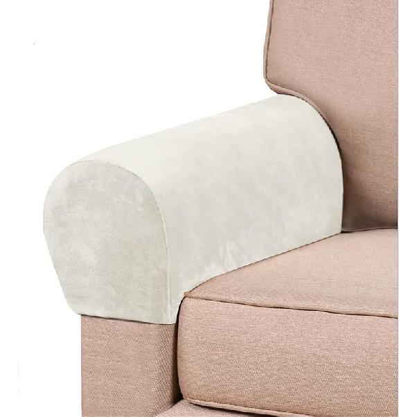 2er-Pack Samt Stretch Armlehnenbezüge - Rutschfeste Sofa Sesselbezüge, Weiche Elastische Armschoner für Wohnzimmer Couch, Bürostuhl, Sessel